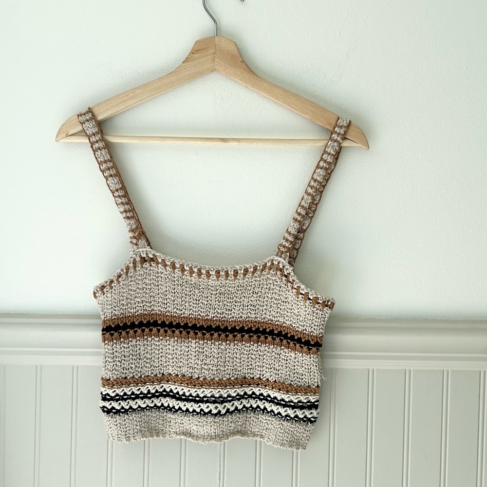 ⭐️ NEW Forever 21 Small Neutral Tan Multicolor Knit Sweater Crop Tank Top